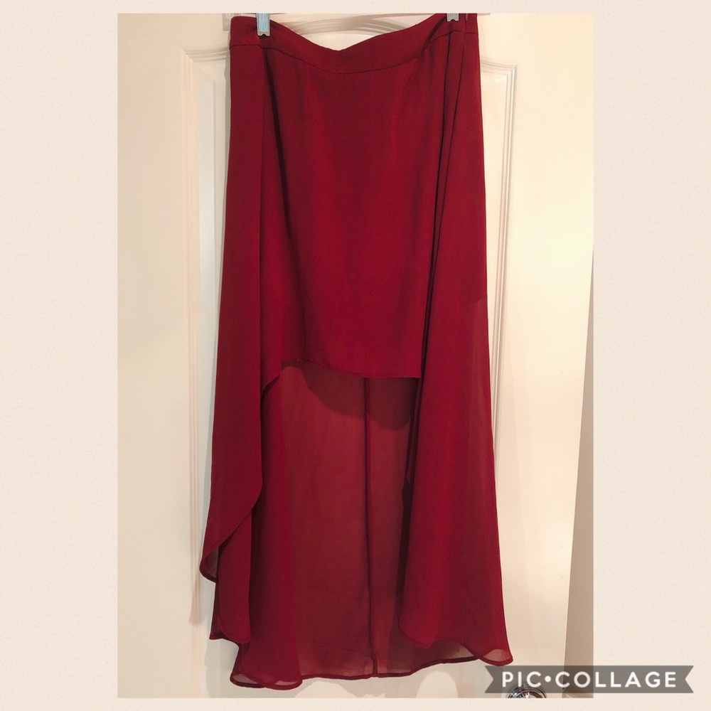 Deep Red Mesh Hi/Low Skirt